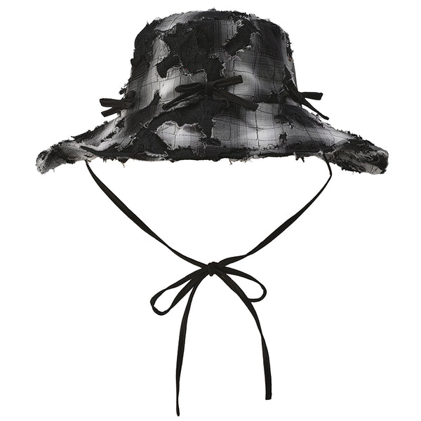 GENZERO Plaid lace bow big brim fisherman hat