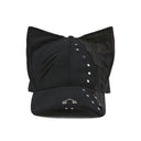 GENZERO Black rivet-stitched patched leopard print cat-ear baseball cap