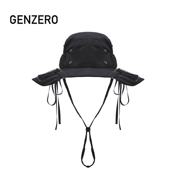 GENZERO Black lace-up wide-brimmed mountaineering fisherman's hat