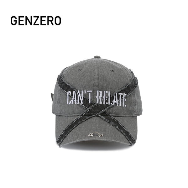 GENZEO Grey washed patchwork slogan baseball cap