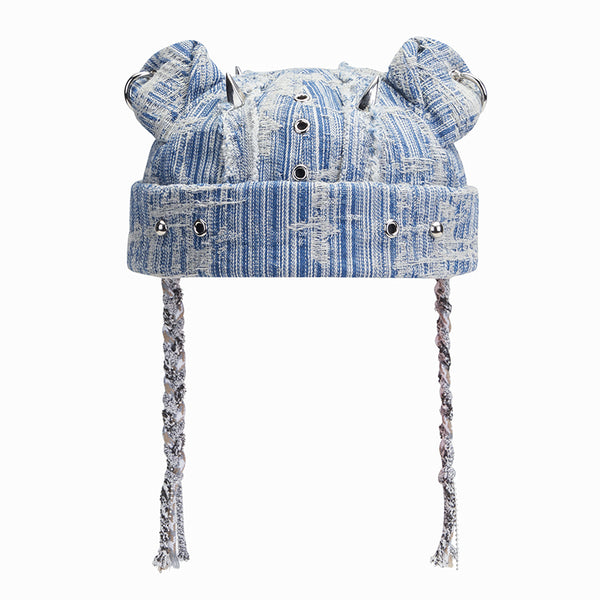 GENZERO Rivet wash jeans mohicans head braid melon hat skullcap