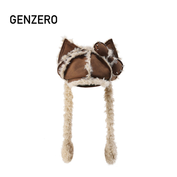 GENZERO Studded bow cat-eared newsboy beret