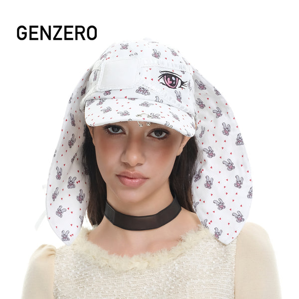GENZERO White printed rabbit-ear strappy baseball cap