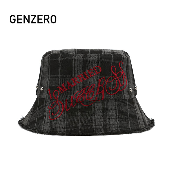 GENZERO Checkered rivet embroidered fisherman's hat