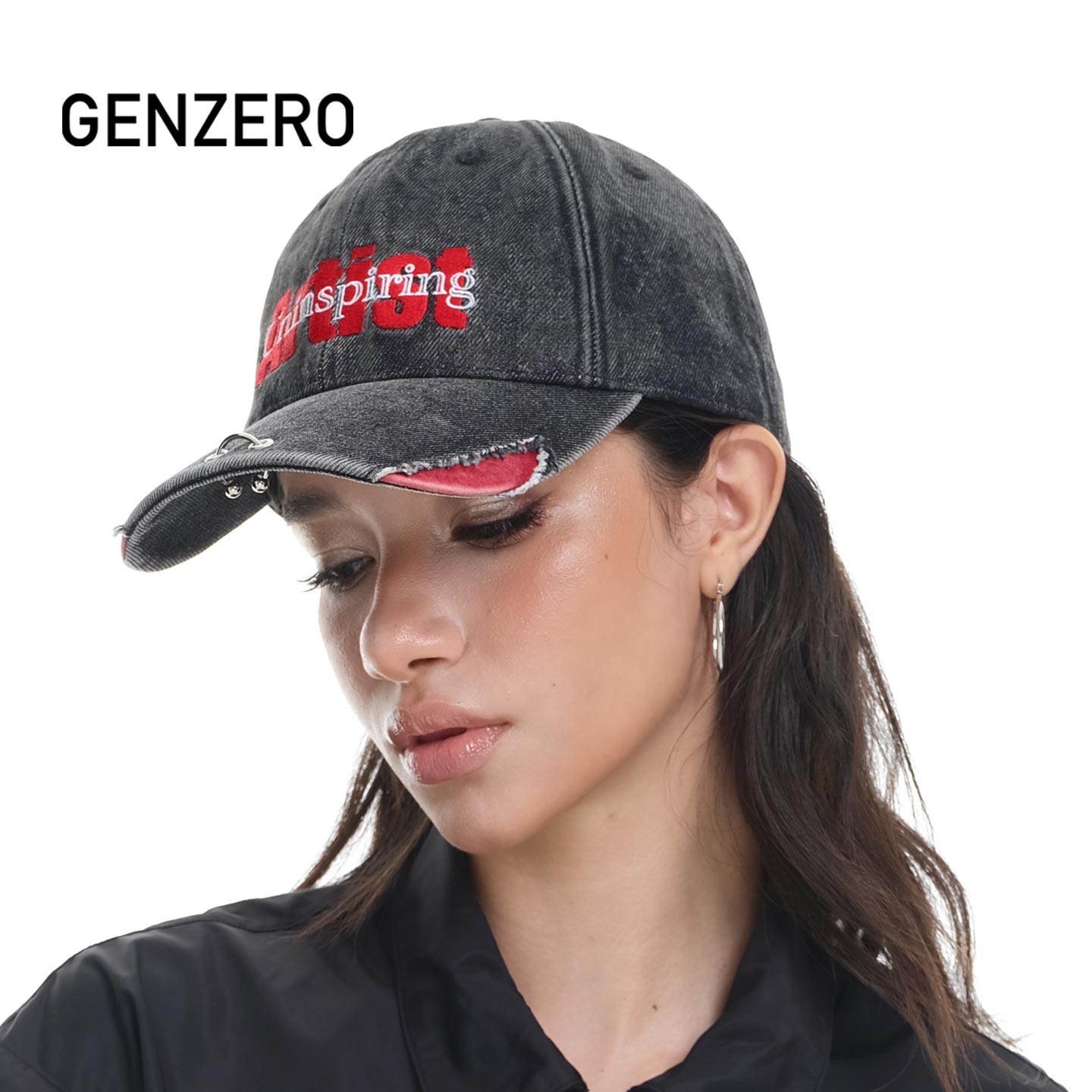 GENZERO Washed black embroidered slogan baseball cap – Genzero
