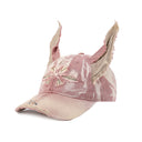 GENZERO Pink washed denim dog ears cross-shaped baseball cap