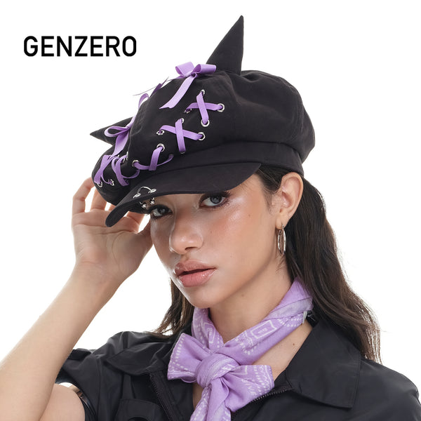 GENZERO Purple tied bow pointed beret