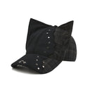 GENZERO Black rivet-stitched patched leopard print cat-ear baseball cap