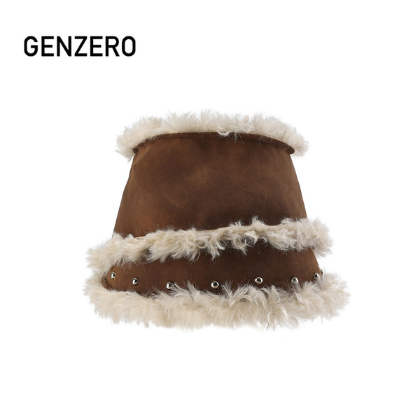 GENZERO Brown riveted fur Integrated Fisherman hat