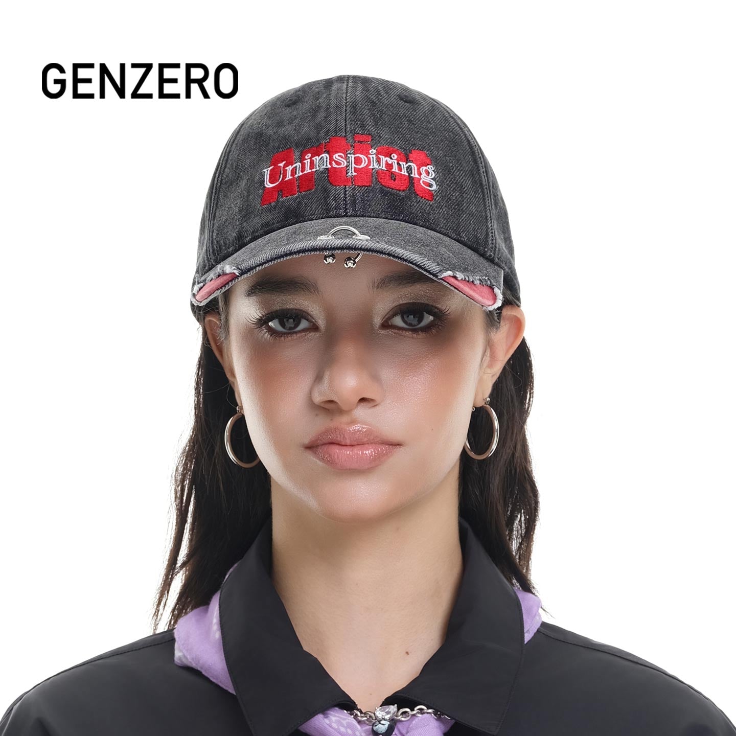 GENZERO Washed black embroidered slogan baseball cap – Genzero