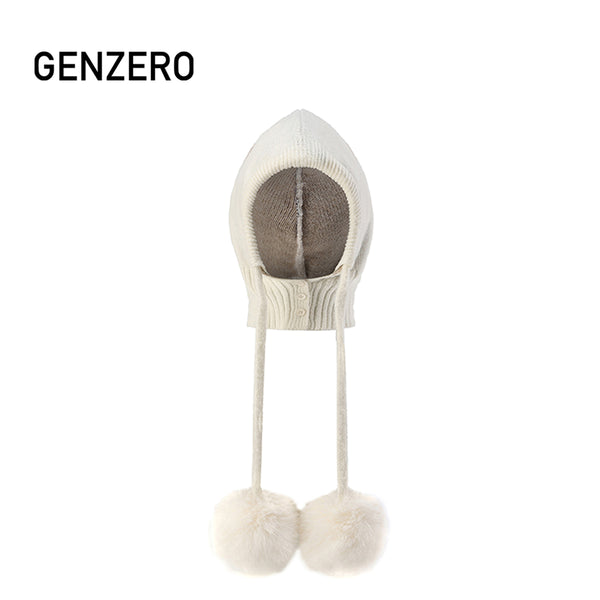 GENZERO Beige embroidered wool ball knitted hat