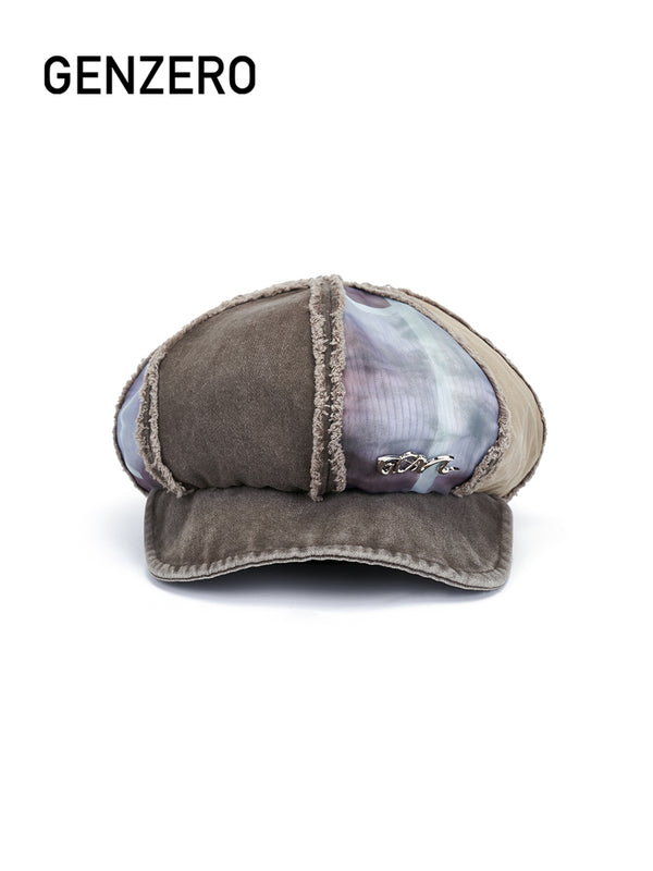 GENZERO Face organza printed wash jeans beret