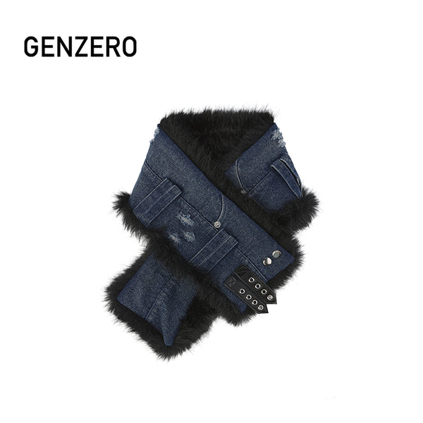 GENZERO Blue rivet plush waistband scarf